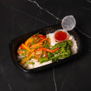 Salt & pepper salmon served with basmati rice.