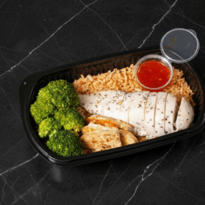 Chicken & halloumi served with Mediterranean rice.