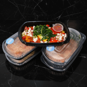 Meal prep boxes with one box open